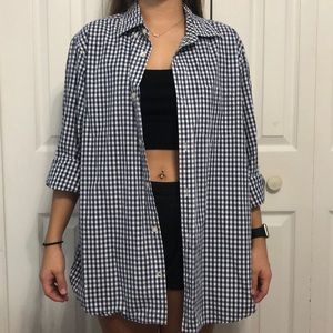 Blue and white plaid button up.